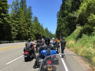No shade but entertainment by a group of bikers from Oregon