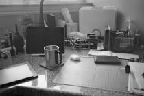 Coffee cup and iPad on desk.f/2.8 1/30s